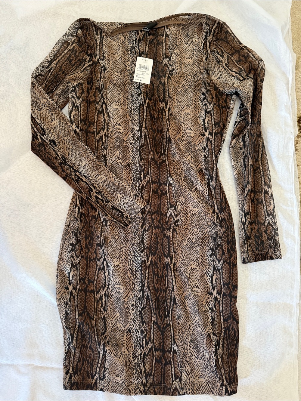 Windsor Snake-Print Long Sleeve Dress in Brown & Black